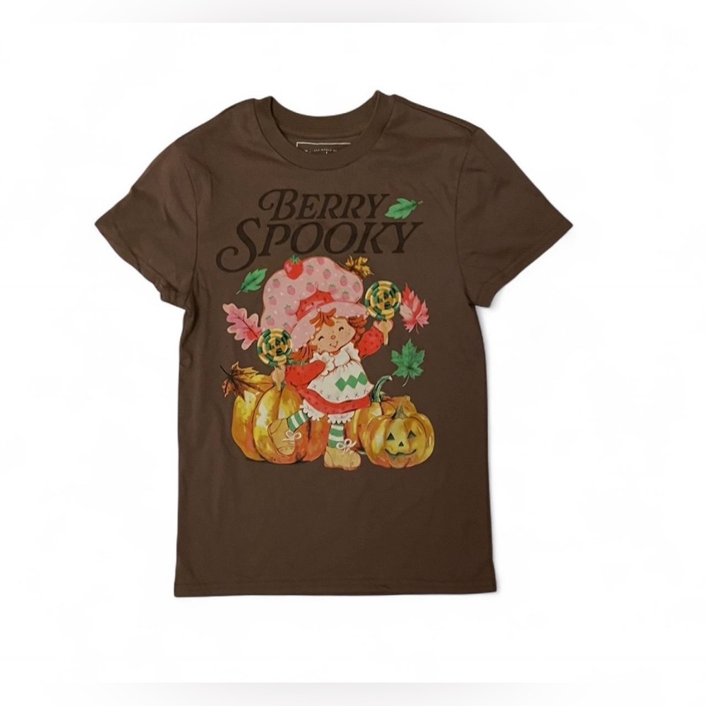 Strawberry Shortcake berry spooky brown Halloween baby tee in size XS. Brand new